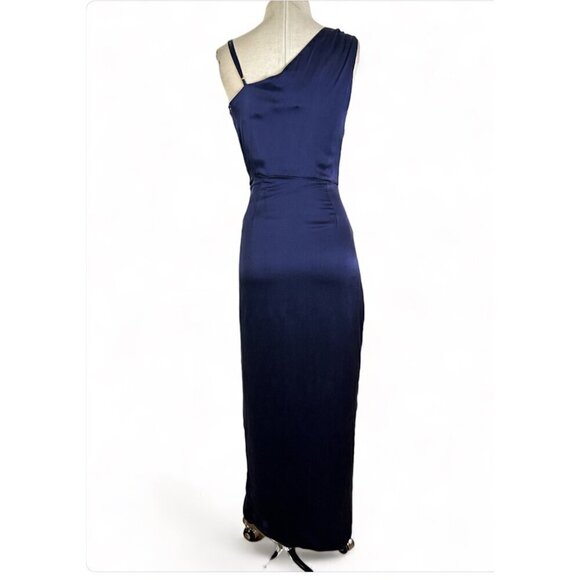 NICHOLAS Senda Asymmetric Gown in Midnight 0 New Womens Satin navy Long Dress - Picture 8 of 13
